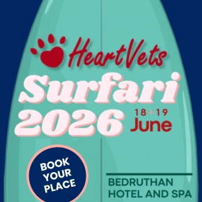Promotion for the HeartVets Surfari 2026 event at the Bedruthan hotel and spa on 18 - 19 June